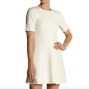 💙 Tibi Paneled stretch crepe mini dress sz M Little White Dress with Sleeves
